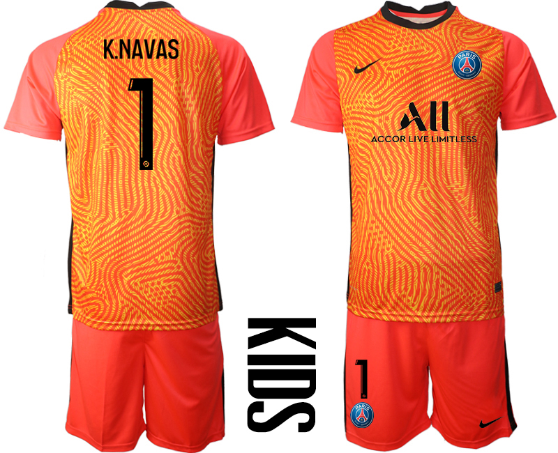 2021 Paris Saint-Germain red goalkeeper kids #1 soccer jerseys->youth soccer jersey->Youth Jersey